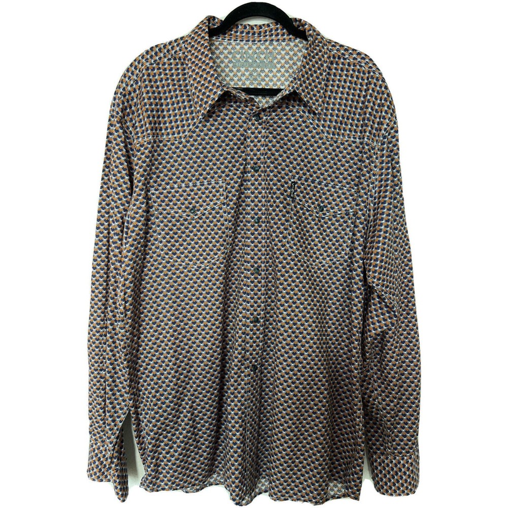 Cinch Men's SZ XXL Modern Fit Blue Pattern Pearl Snap Western Long Sleeve Shirt